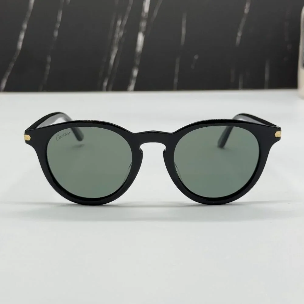NEW CARTIER SUNGLASSES, ROUND BLACK GREEN EYEWEAR CARTIER CT0010S 004